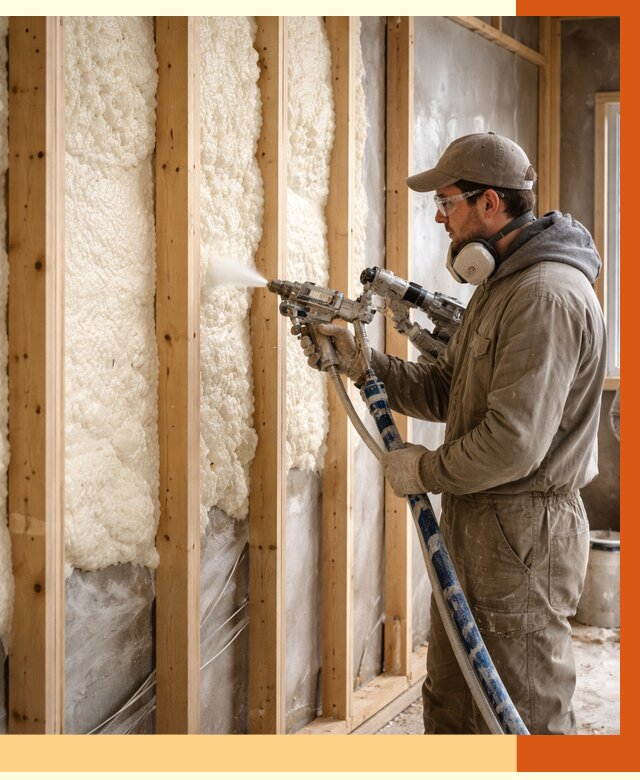 Утепление каркасной стены ППУ в Кандалакше от 4294 руб./м2 под ключ | ТепломастерКнд