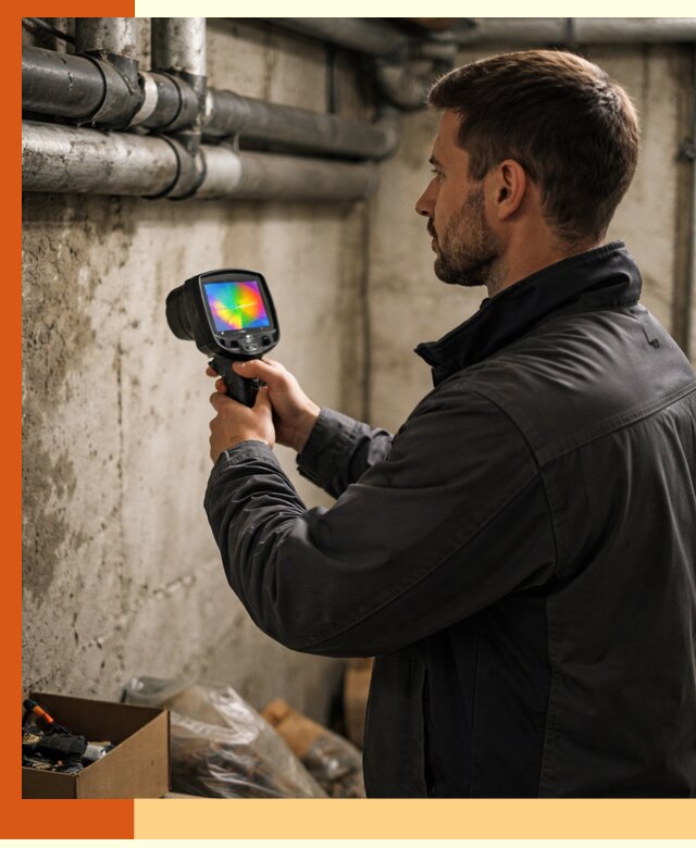 Тепловизионное обследование подвала в Кандалакше для поиска утечек тепла